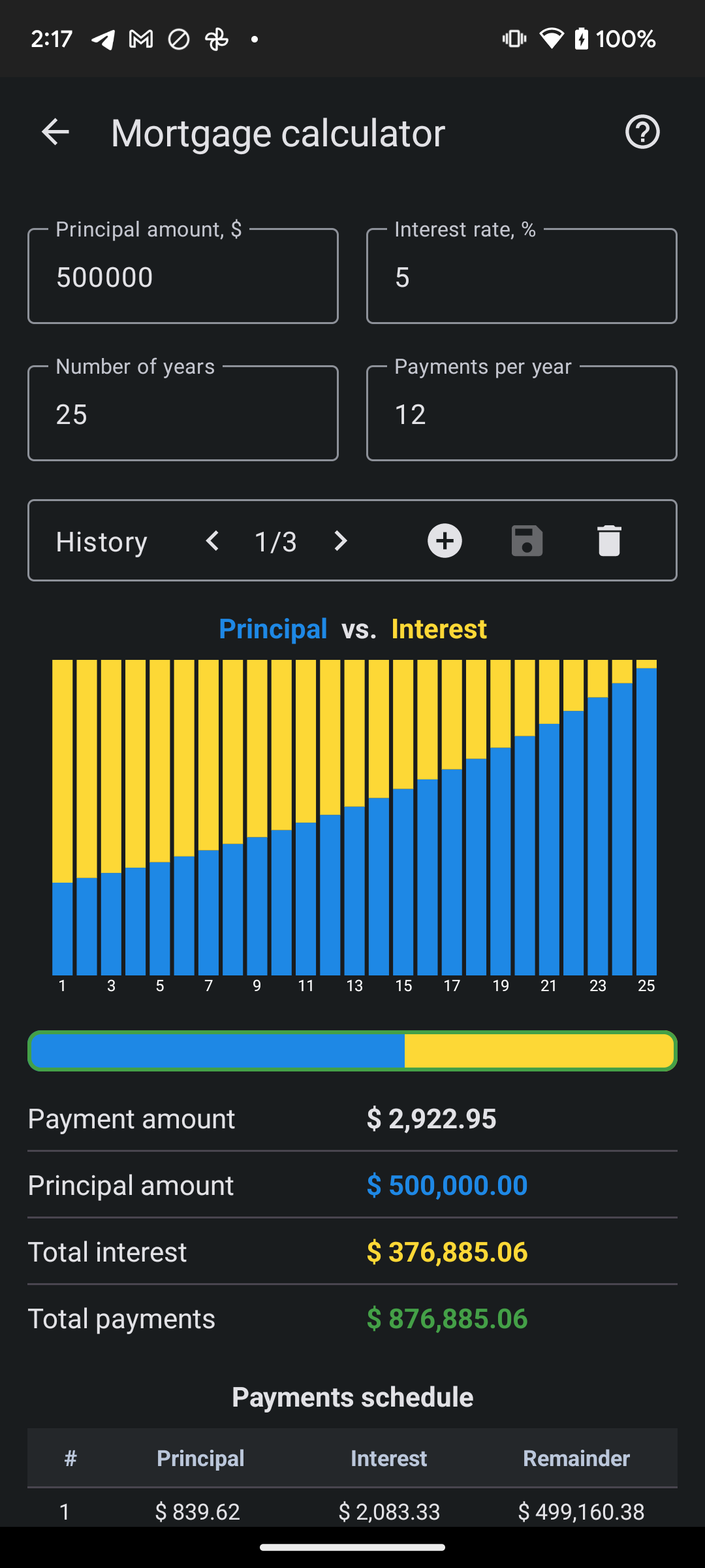 Mortgage calculator screen
