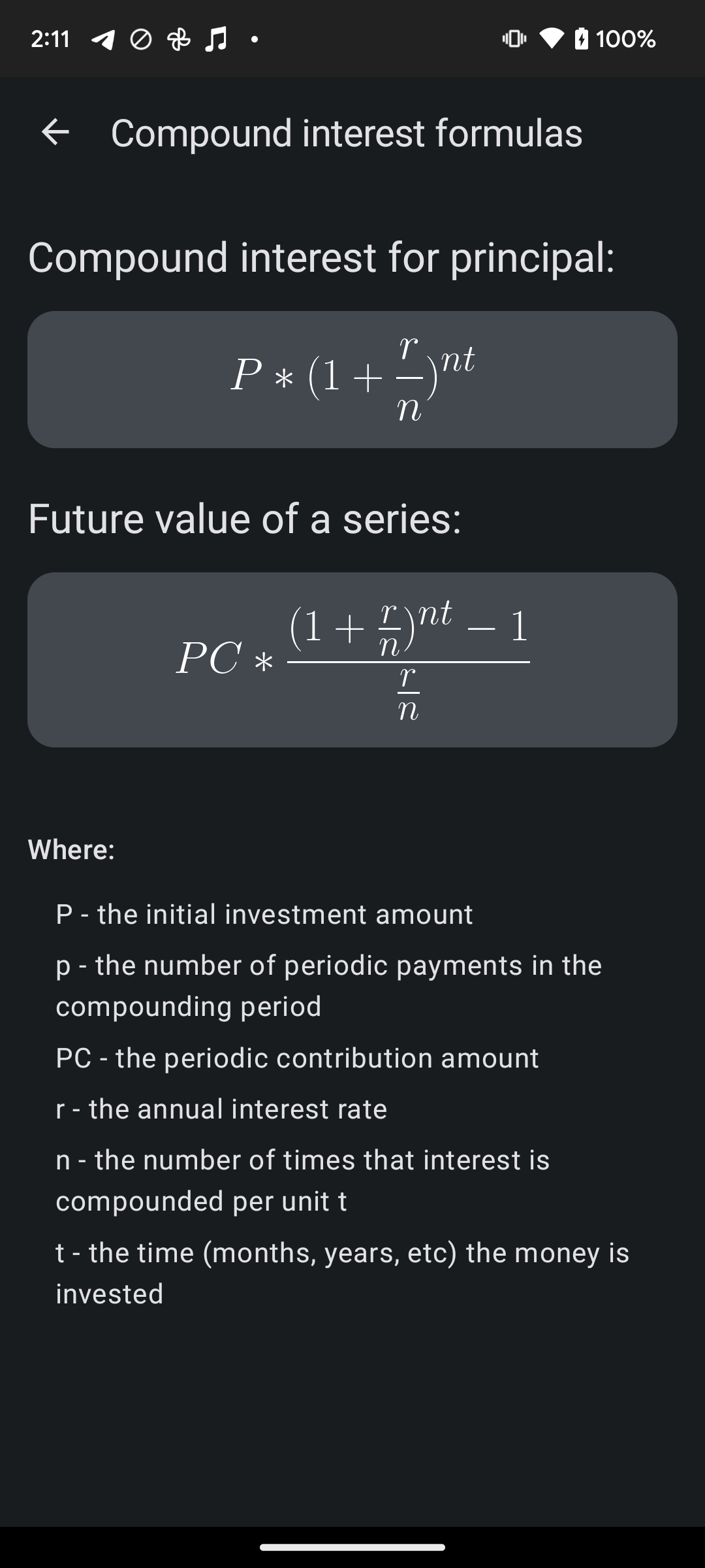 Investment calculations help screen