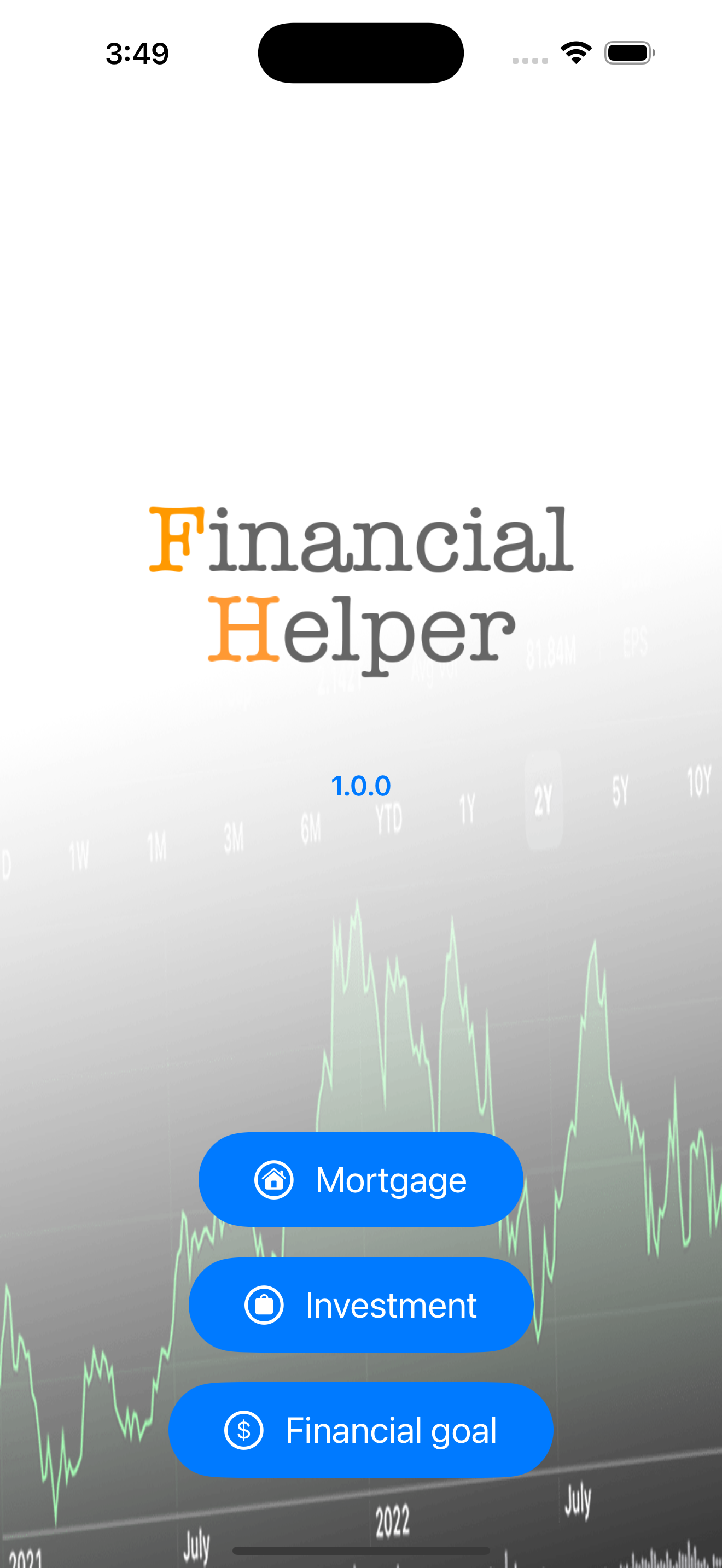 Financial Helper home screen
