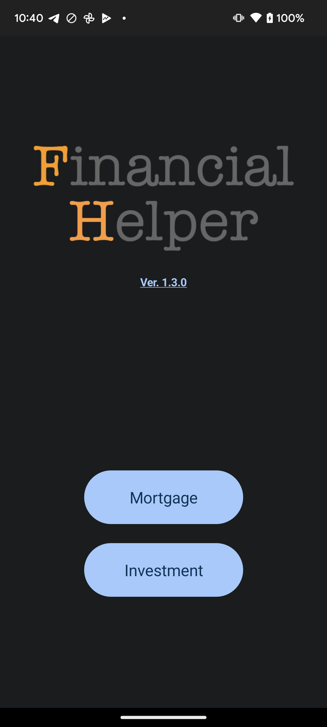 Financial Helper home screen