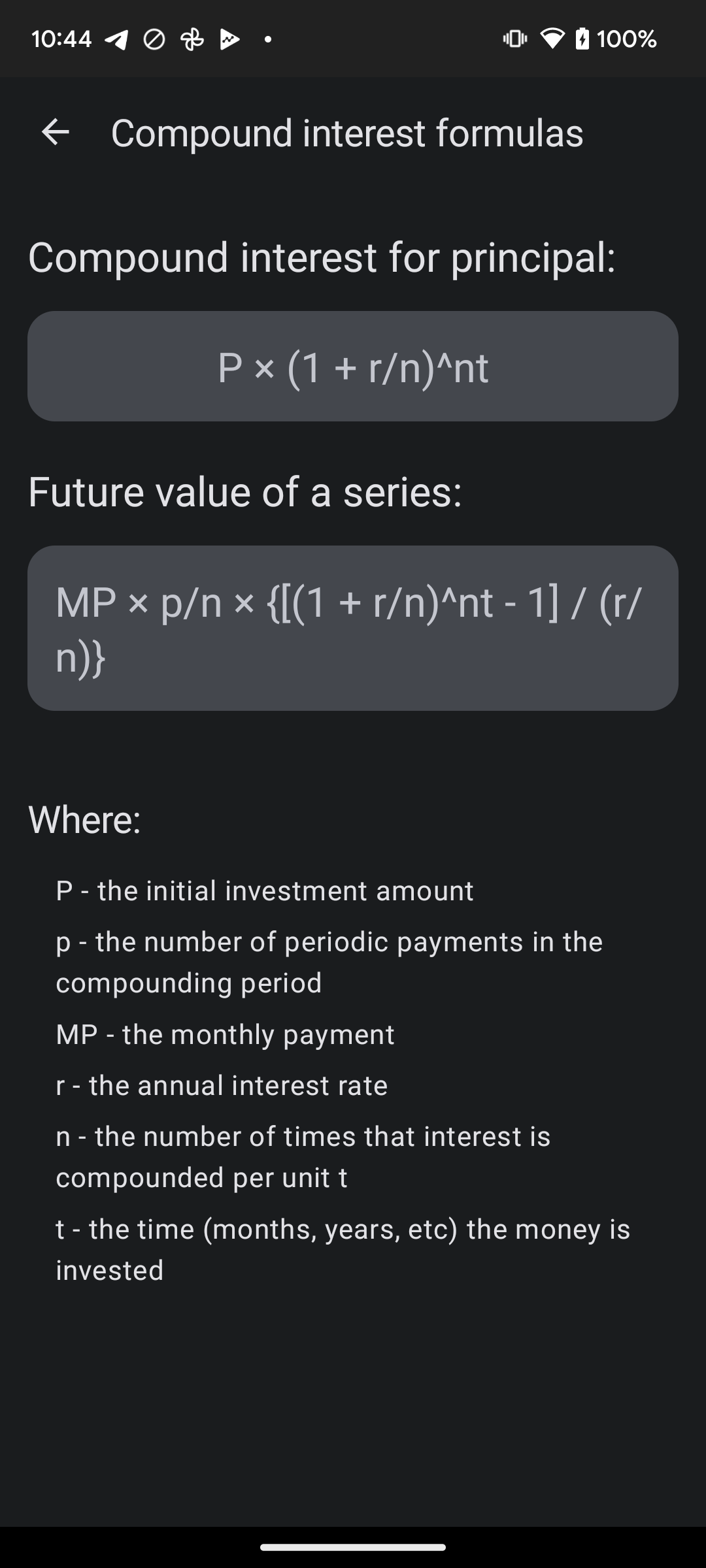 Investment calculations help screen